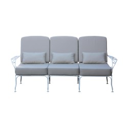 3-Sitzer-Sofa, Modell „Beau-Rivage“, aus weiß lackiertem Schmiedeeisen,