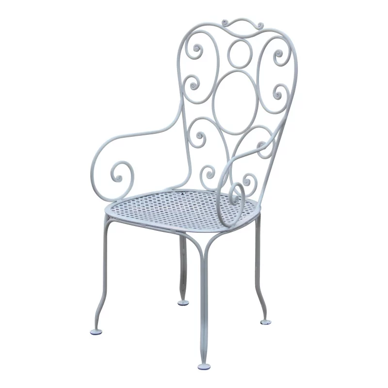 Armchair model \"Echichens\" in white wrought iron with seat in - Moinat - Heritage