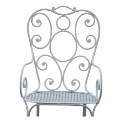 Armchair model \"Echichens\" in white wrought iron with seat in