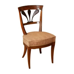Executive chair with palmette, covered with beige fabric. Swiss …