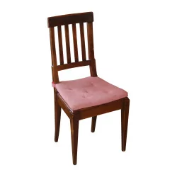 Series of 7 Directoire chairs in walnut with seat cushion, …