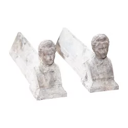 Pair of cast iron andirons “Faces” 19th century