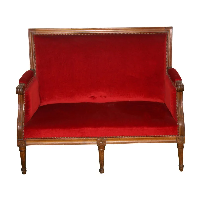Louis XVI 2-seater sofa covered in red velvet. 19th … - Moinat - Sofas