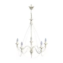 weißer Kronleuchter aus Schmiedeeisen mit 5 Lichtern im provenzalischen Stil. 20. …