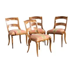 Series of 4 Yverdon chairs in walnut re covered with fabric …