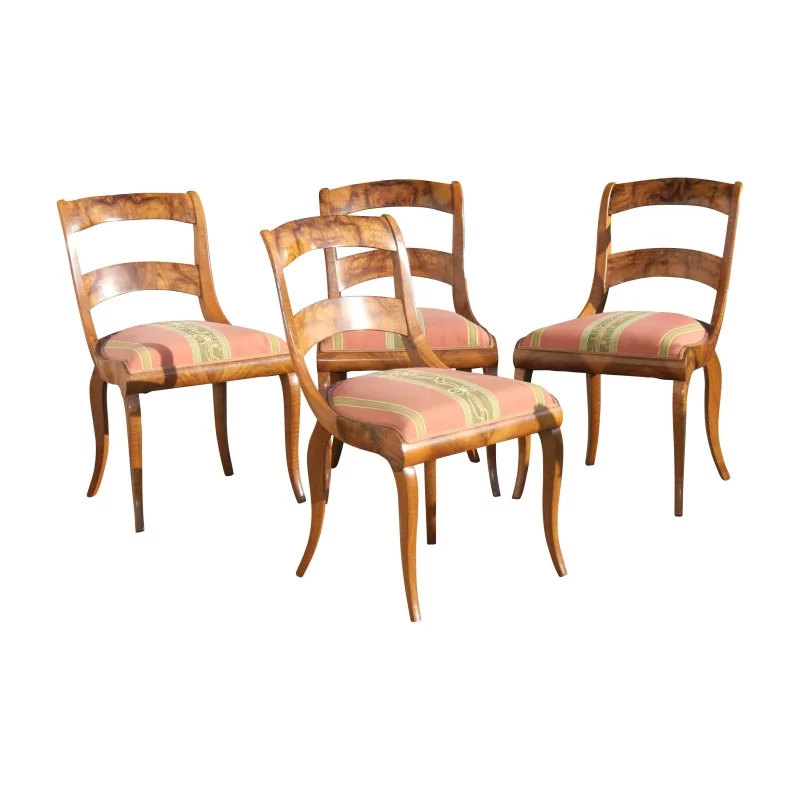 Series of 4 Yverdon chairs in walnut re covered with fabric … - Moinat - Chairs