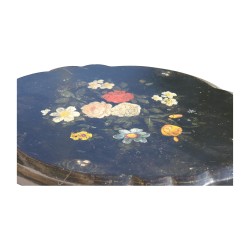 Napoleon III black lacquered pedestal table with floral top decor and …