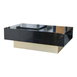 Contemporary black lacquered living room table on metal base and …