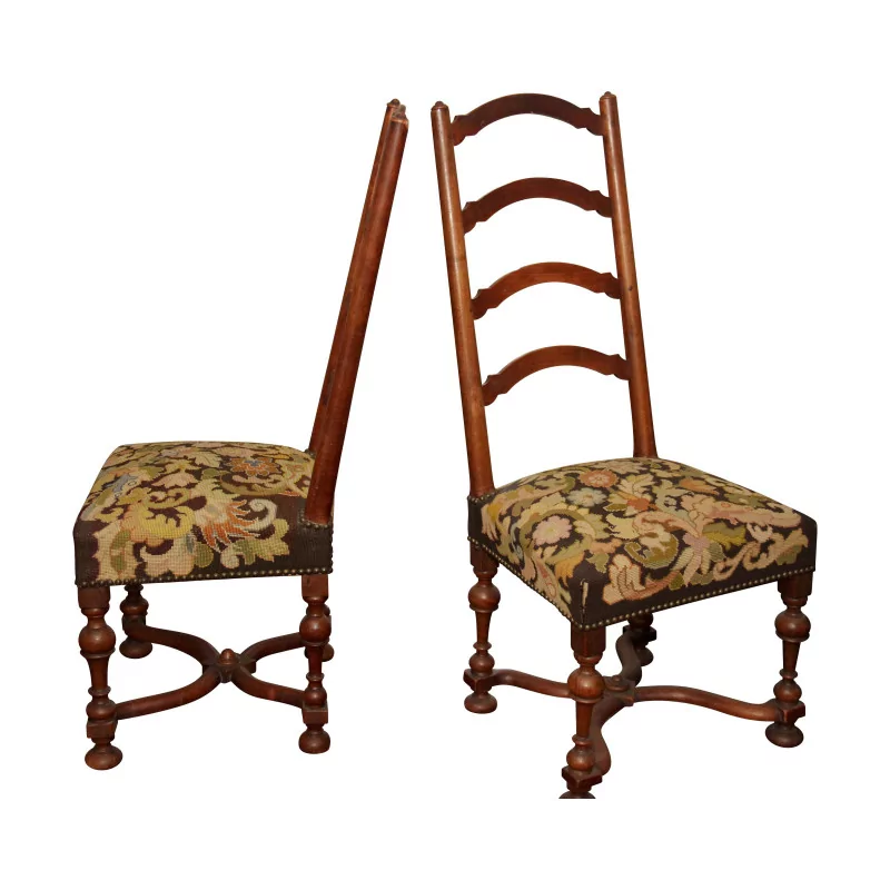 Pair of Louis III chairs in walnut wood and … - Moinat - Chairs