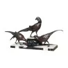 Bronze de 3 faisans sur socle en marbre noir et blanc. - Moinat - Bronzes