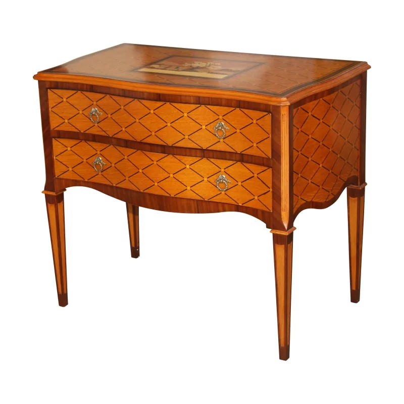 Commode en bois laqué avec décor sur dessus en bois clair, 2 … - Moinat - Commodes, Chiffonniers, Semainiers