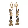 Pair of \"Nubian\" floor lamps in carved wood. Venetian, 20th … - Moinat - Columns, Flares, Nubians