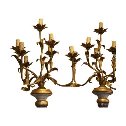 Pair of \"Nubian\" floor lamps in carved wood. Venetian, 20th …