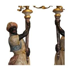 Paire de Lampadaires "Nubiens" en bois sculpté . Vénitien, 20ème …