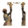Paire de Lampadaires "Nubiens" en bois sculpté . Vénitien, 20ème … - Moinat - Colonnes, Torchères, Nubiens