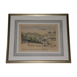 Table engraving under glass signed Charles François VUILLERMET …