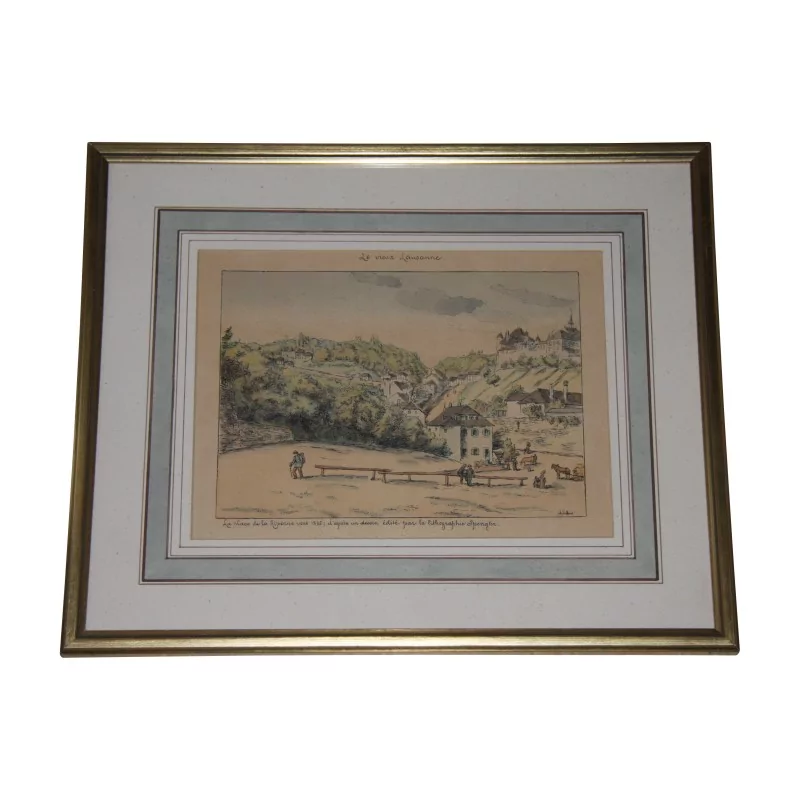 Table engraving under glass signed Charles François VUILLERMET … - Moinat - Prints, Reproductions