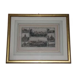 Engraving under glass, Souvenir of Lausanne, with baguette frame …
