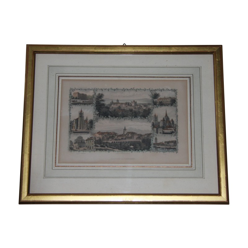 Gravure sous verre, Souvenir de Lausanne, avec cadre baguette … - Moinat - Gravures Gravure sous verre, Souvenir de Lausanne, avec cadre baguette … - Moinat - Gravures