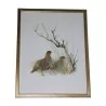 Aquarelle sous verre “Cailles” signée Mads STAGE (1922). 20ème … - Moinat - Tableaux - Nature morte