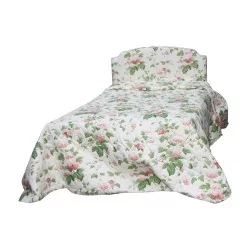 Bed set comprising: a floral fabric headboard with