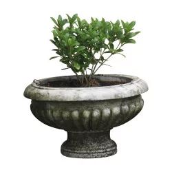 Oval basin, gadroon vase in gray marble from Carrara France,