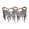 Set mit 8 Stühlen aus Nussbaum und Palisander, Sitz … - Moinat - Stühle