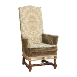 Louis XIII armchair in walnut wood with cover. 20th century