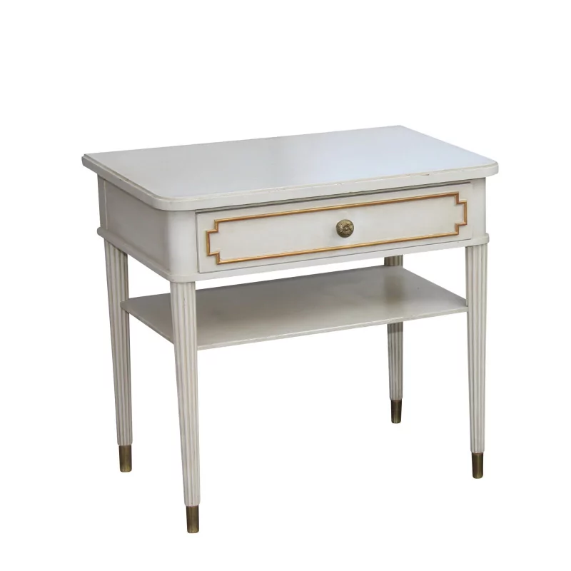 张白漆木矩形床头柜，带 1 个抽屉和…… - Moinat - End tables, Bouillotte tables, 床头桌, Pedestal tables
