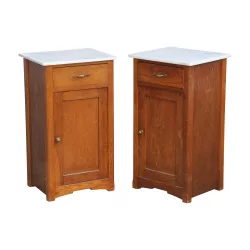 Pair of bedside tables 1 drawer and 1 door with white marble top, …