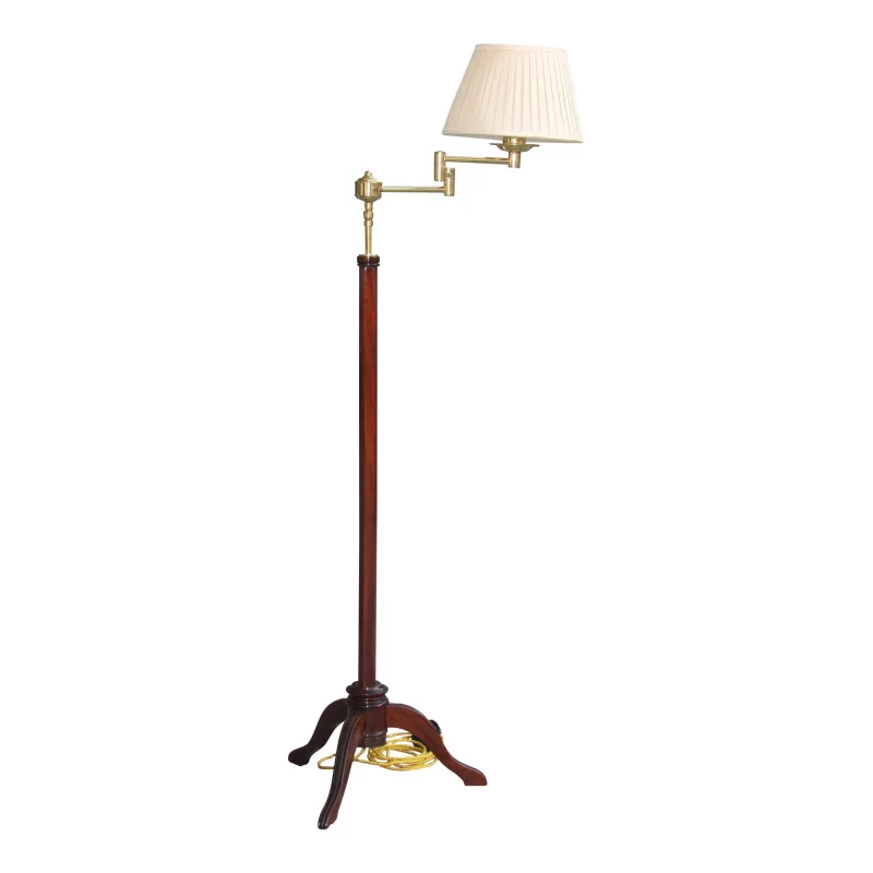 Messing-Stehlampe und Mahagoni-Stativfuß mit Arm … - Moinat - Stehlampen
