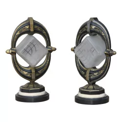 Pair of Art-Deco lamps with frosted glass. France, around 1920