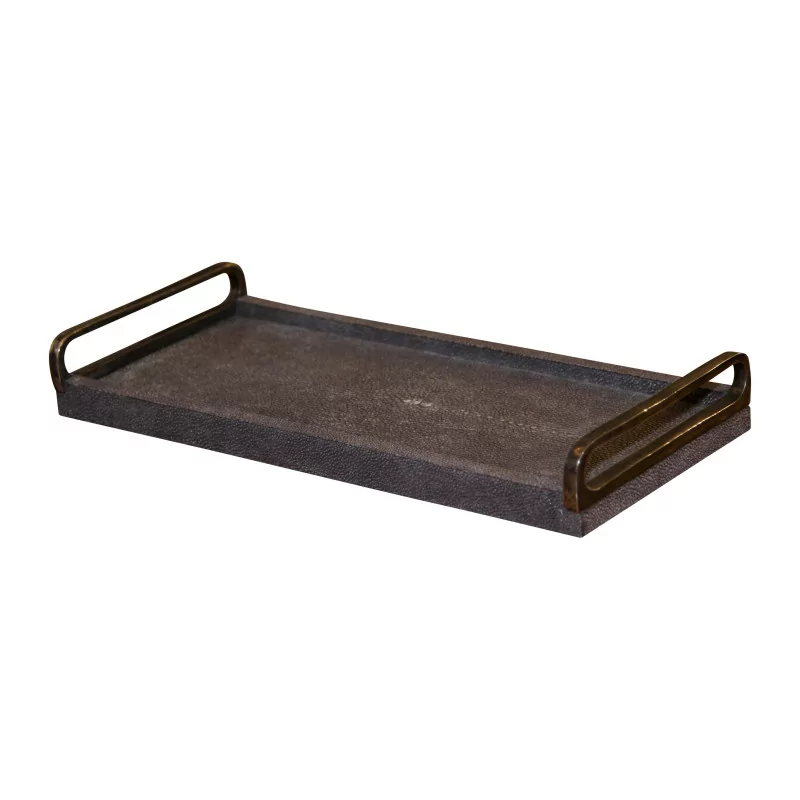 Rectangular tray in carbon shagreen and brass handle … - Moinat - Plates