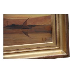 幅纸板油画 (56 x 35 cm)，署名于……的右下方