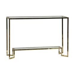 Console in golden varnished brass and clear glass tops …