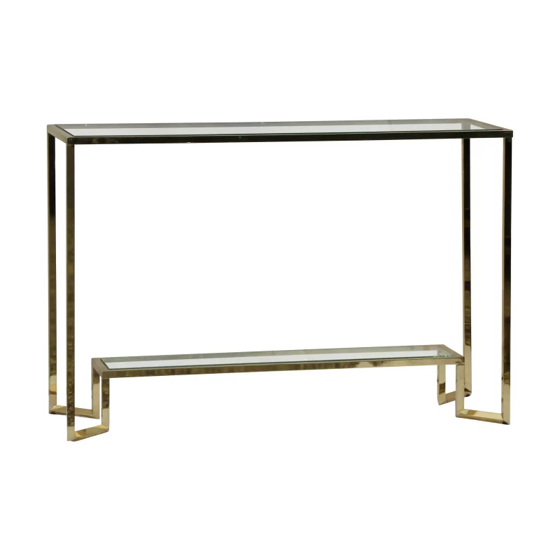 Console in golden varnished brass and clear glass tops … - Moinat - byMoinat