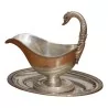 Saucière en argent 800 avec sa coupelle "Cygnes". France, - Moinat - Argenterie