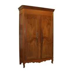 Armoire 2 portes avec étagères et tiroirs en noyer. 18ème