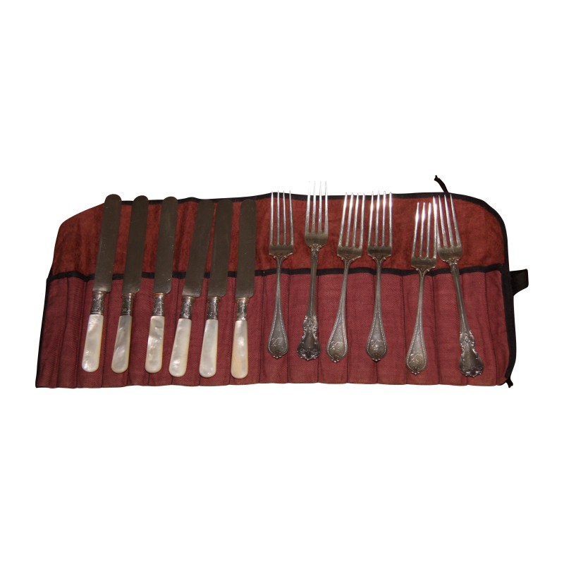 Service including: 6 silver knives with mother-of-pearl handle (L19 x … - Moinat - Silverware Service including: 6 silver knives with mother-of-pearl handle (L19 x … - Moinat - Silverware