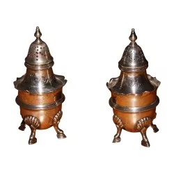 Paire de salière poivrier en argent 801 avec initiales