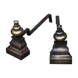Pair of golden brass andirons. 20th century