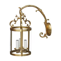 старый золотой фонарь на кронштейне, 3 лампочки