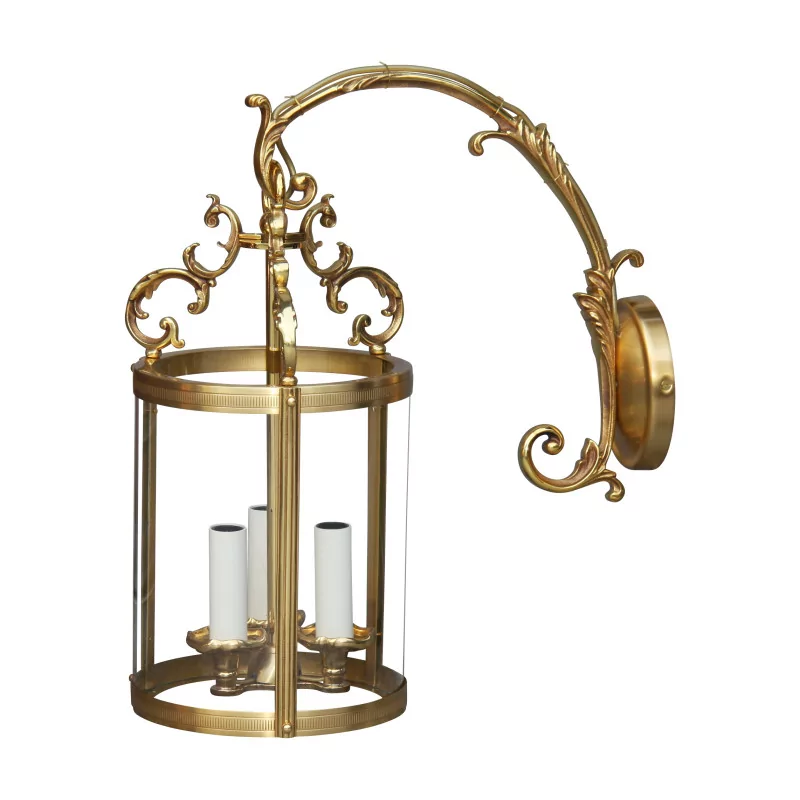 old gold lantern on bracket, 3 lights - Moinat - Wall lights, Sconces
