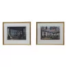 Pair of engravings under glass framed with gilded rod, “Les … - Moinat - Prints, Reproductions