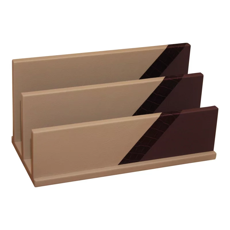 Mail sorter with 2 compartments in cowhide leather and - Moinat - Office accessories, Inkwells