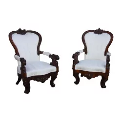 Pair of Napoleon III armchairs in walnut rosewood,