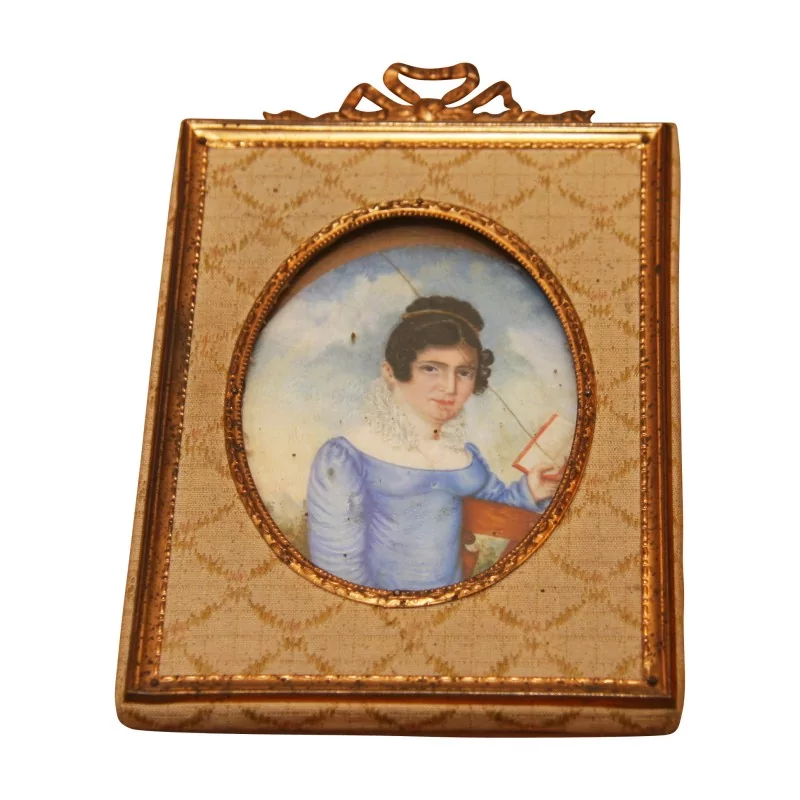 Medallion “Young woman” with fabric and brass frame, decoration … - Moinat - Miniature – Medallions
