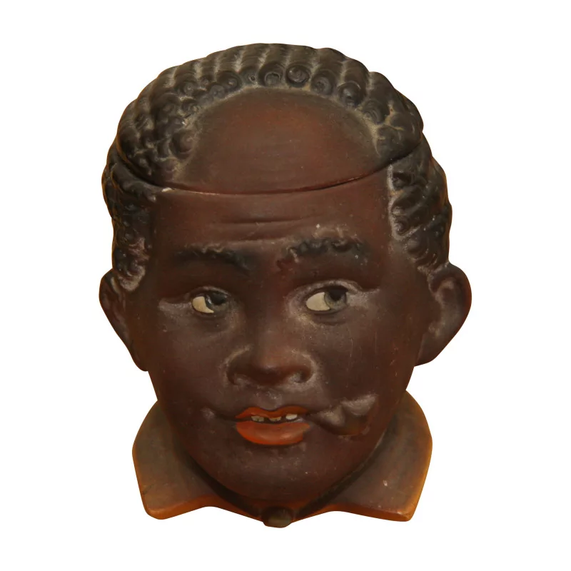 Pot à tabac barbotine en forme de tête de jeune homme. Vers … - Moinat - Accessoires de décoration