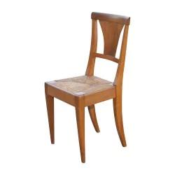 Straw chair in walnut wood. 20th century