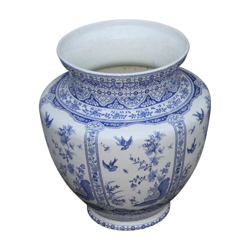 蓝色装饰的大白瓷花瓶。法国，结束... - Moinat - 箱, 瓮, 花瓶